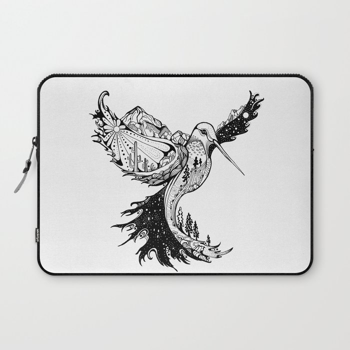 Hummingbird Phoenix Pen and ink Hand drawn design Laptop Sleeve