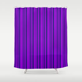 [ Thumbnail: Dark Violet & Midnight Blue Colored Stripes Pattern Shower Curtain ]
