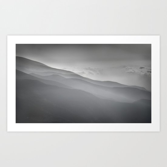 Misty mountains from the air Art Print