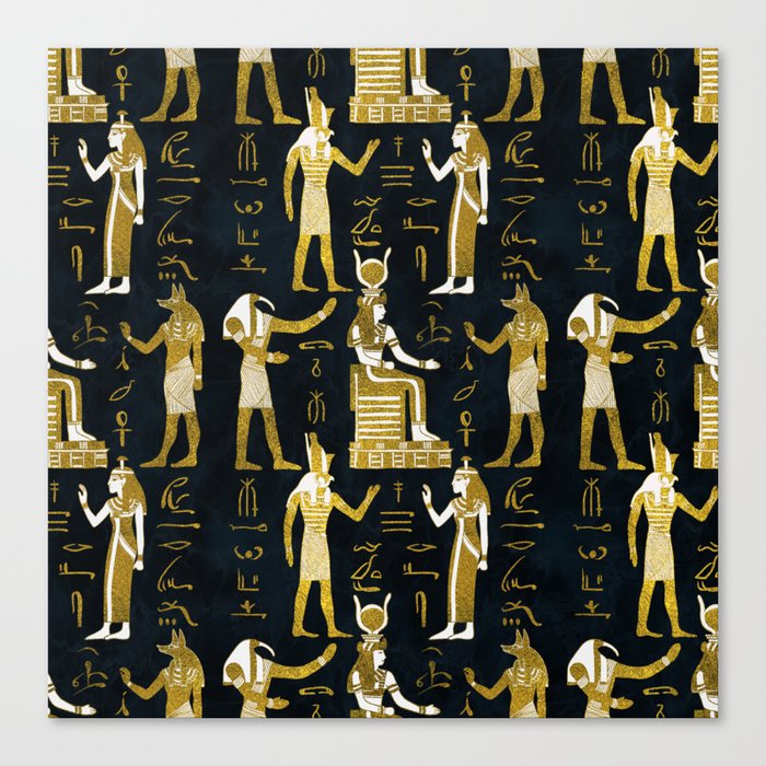 Egyptian Gods Gold and white on dark glass Canvas Print