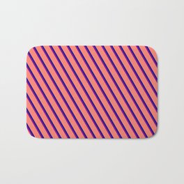 [ Thumbnail: Dark Blue, Purple & Salmon Colored Lines/Stripes Pattern Bath Mat ]