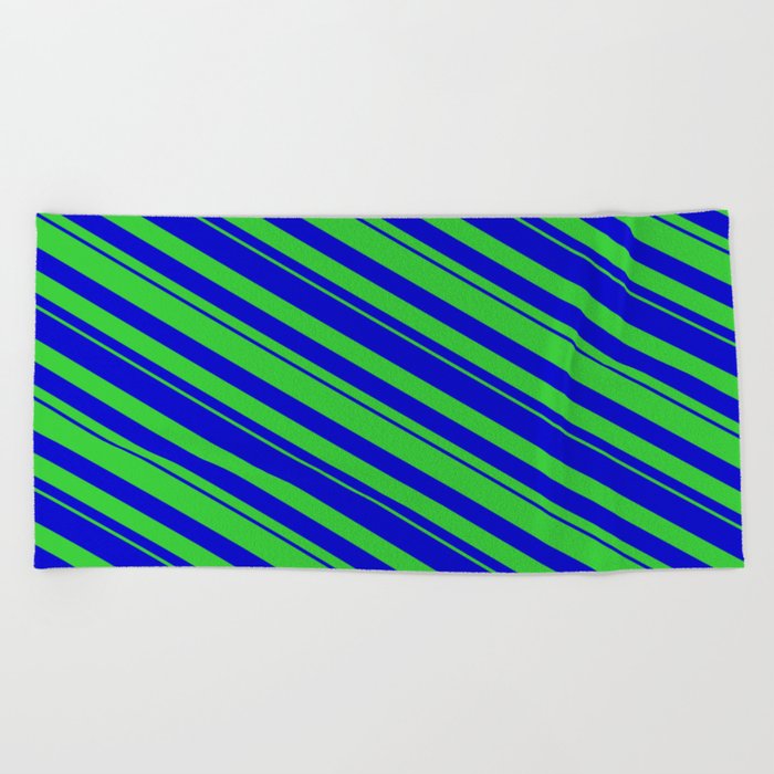 Blue & Lime Green Colored Lines Pattern Beach Towel