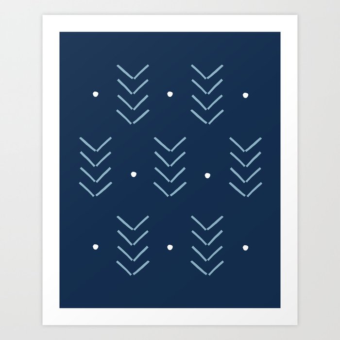 Arrow Lines Geometric Pattern 3 in Midnight Blue Art Print