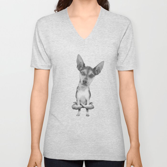 Yogi Doggie cute dog in yoga asana , cool funny design V Neck T Shirt