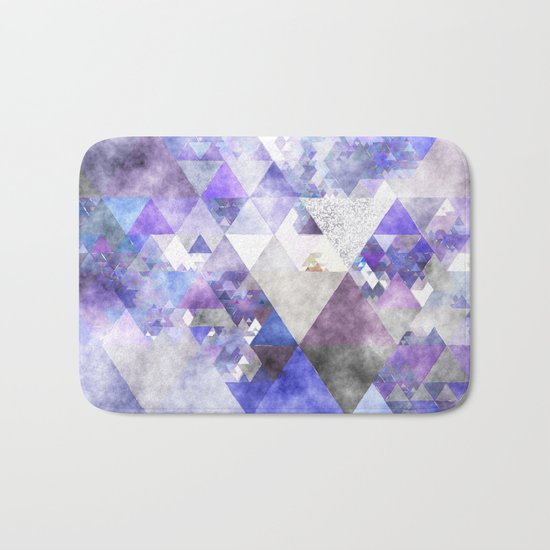 Purple and silver glitter triangle pattern- Abstract watercolor illustration Bath Mat