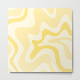 Retro Liquid Swirl Abstract Square in Soft Pale Pastel Yellow Metal Print | Pale, Yellow, Pattern, Digital, Vibe, Cool, 80S, Joyful, 60S, Retro 