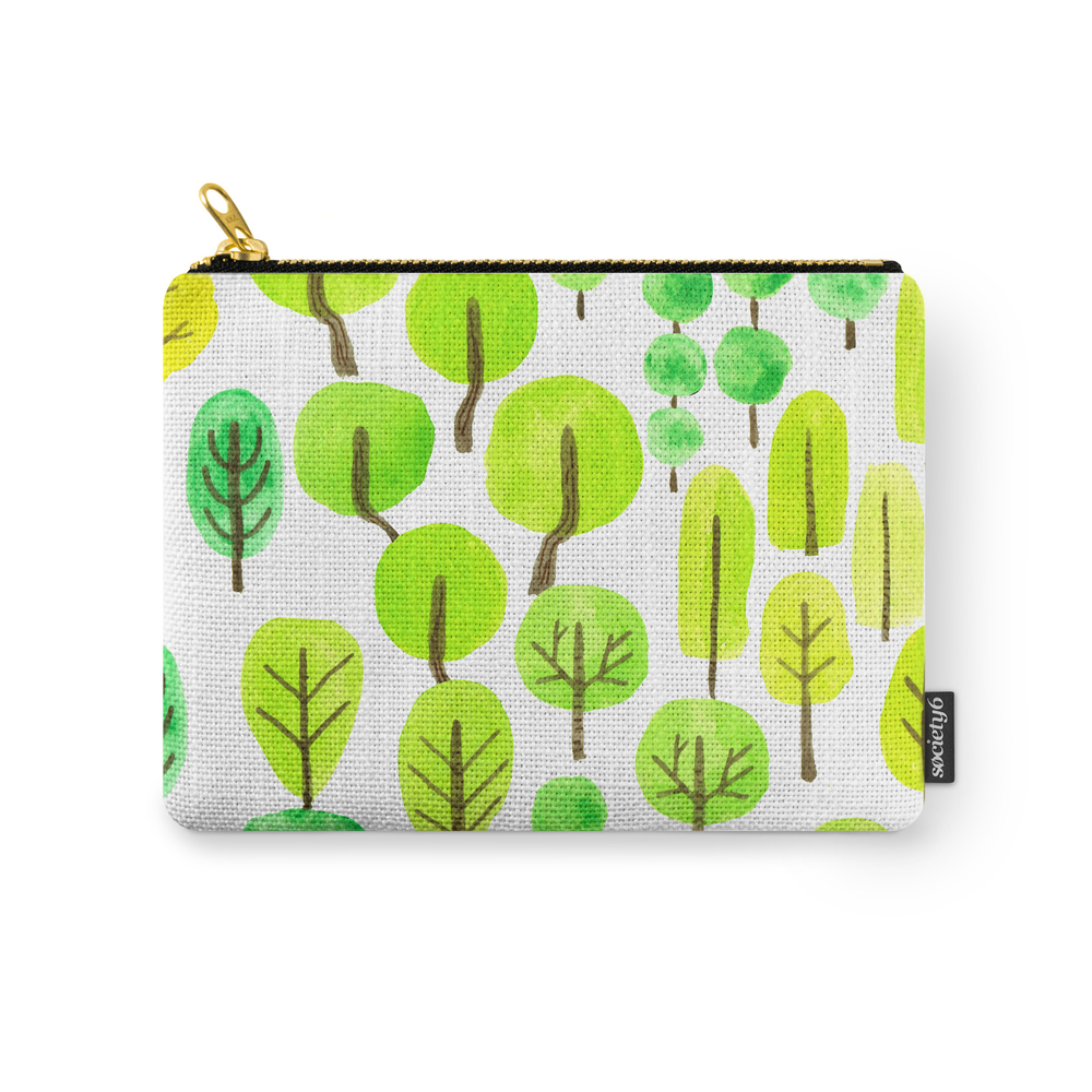 Doodled Trees Watercolor Carry-All Pouch by katerinakirilova