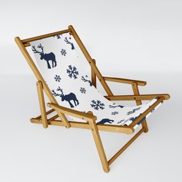 Christmas Pattern White Navy Blue Snowflake Deer Sling Chair