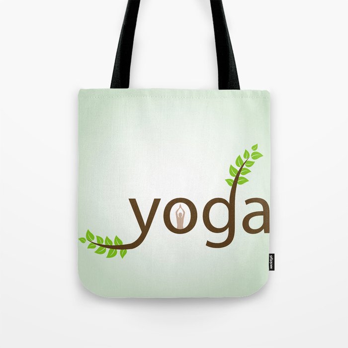 Yoga asana and green leaves typography Tote Bag