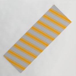 [ Thumbnail: Grey & Orange Colored Lines Pattern Yoga Mat ]