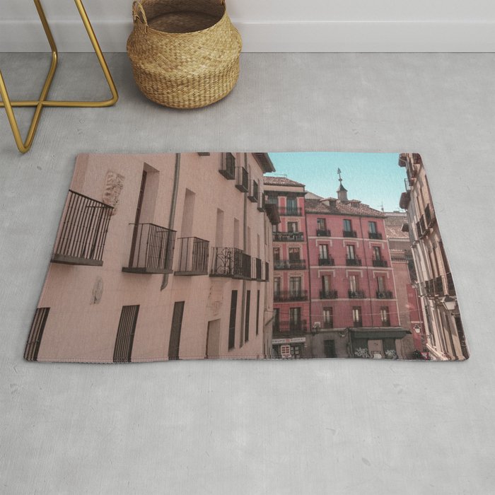 Spain Photography - A Small Street With Parked Cars In Madrid Rug