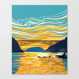 Deception Pass Orca Sunset Swim Canvas Print