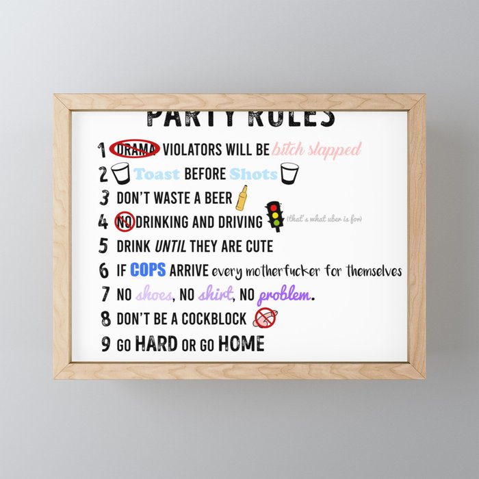 Party Rules Framed Mini Art Print