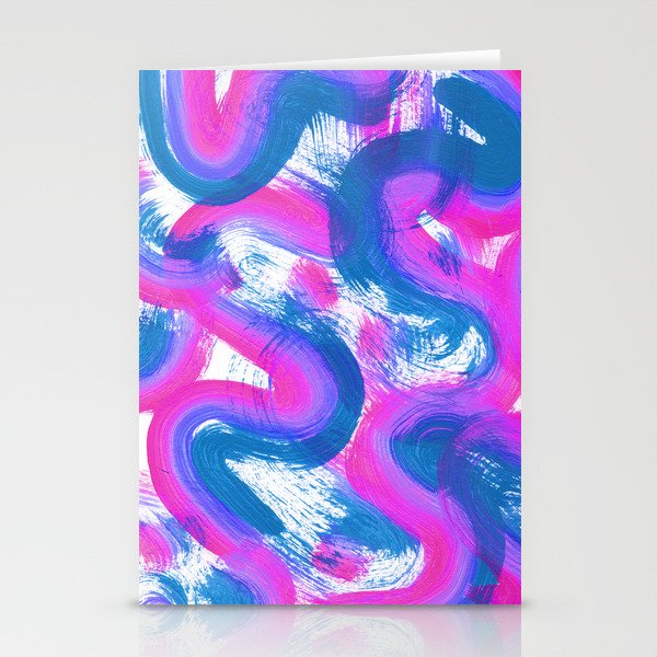 Wavy Lines and Squiggles Abstract Painting - Neon Blue, Magenta and Teal Stationery Cards