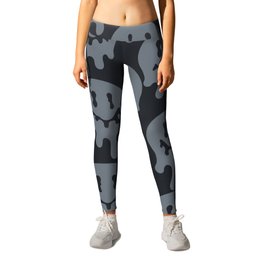 Melted Smiley Faces Trippy Seamless Pattern - Grey Leggings