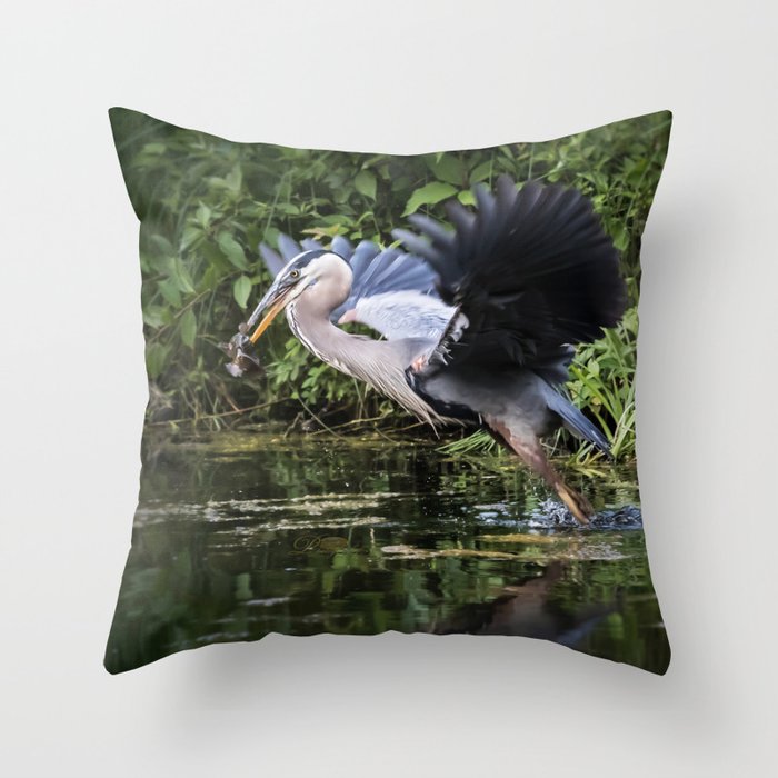 Heron Take-off Throw Pillow
