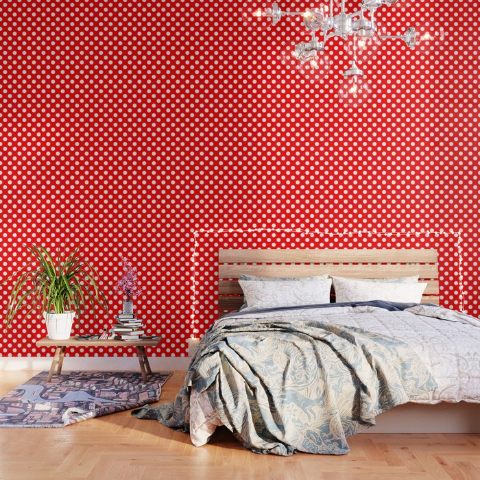 Red - White Polka Dots - Pois Pattern Wallpaper