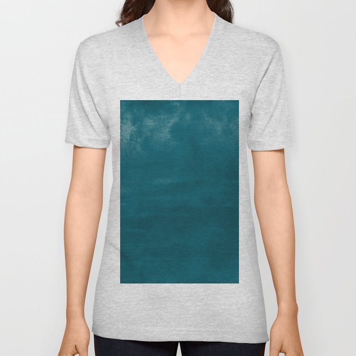 Burst of Color Tropical Dark Teal Inspired by Sherwin Williams 2020 Trending Color Oceanside SW6496 Abstract Watercolor Blend V Neck T Shirt