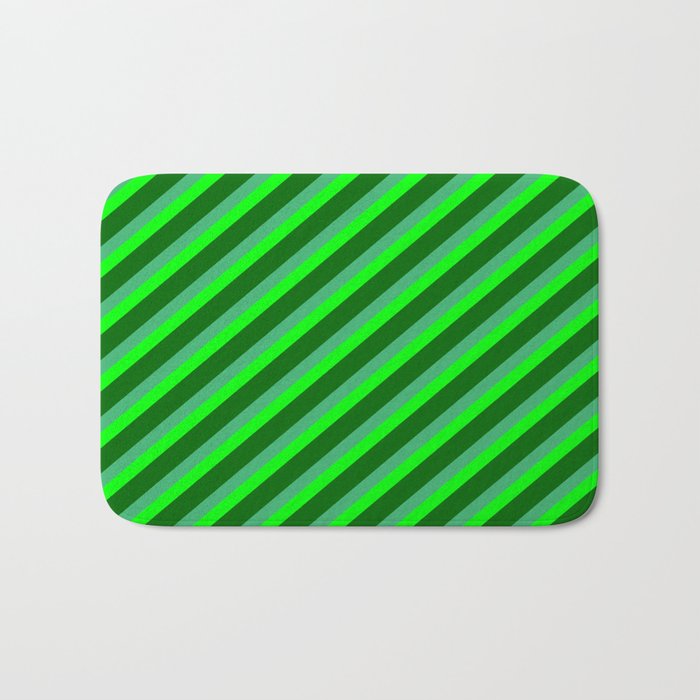 Sea Green, Lime & Dark Green Colored Stripes/Lines Pattern Bath Mat