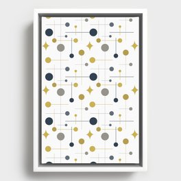 Mid Century Modern Abstract Retro Vintage Style Mustard, Navy and Grey Framed Canvas