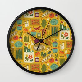 Farmers Market Wall Clock | Farm, Honey, Garden, Harvest, Curated, Bread, Drawing, Mushroom, Farmersmarket, Berries 