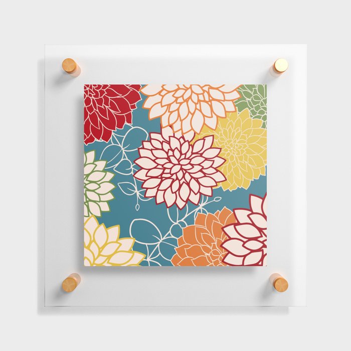 Colorful Floral Blooms and Leaves Floating Acrylic Print