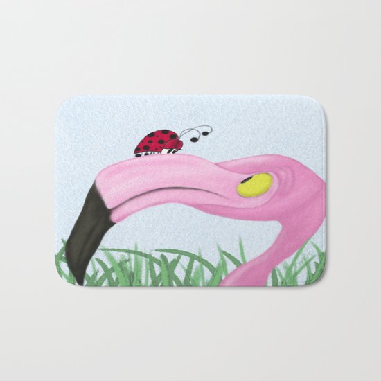 Fiona The Flamingo And Her Visitor Bath Mat