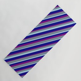[ Thumbnail: Light Slate Gray, Light Blue, Dark Blue, and Purple Colored Lines/Stripes Pattern Yoga Mat ]