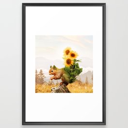 Sunflower Squirrel Framed Art Print