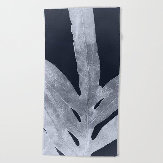 Green Fern Silver Black Beach Towel