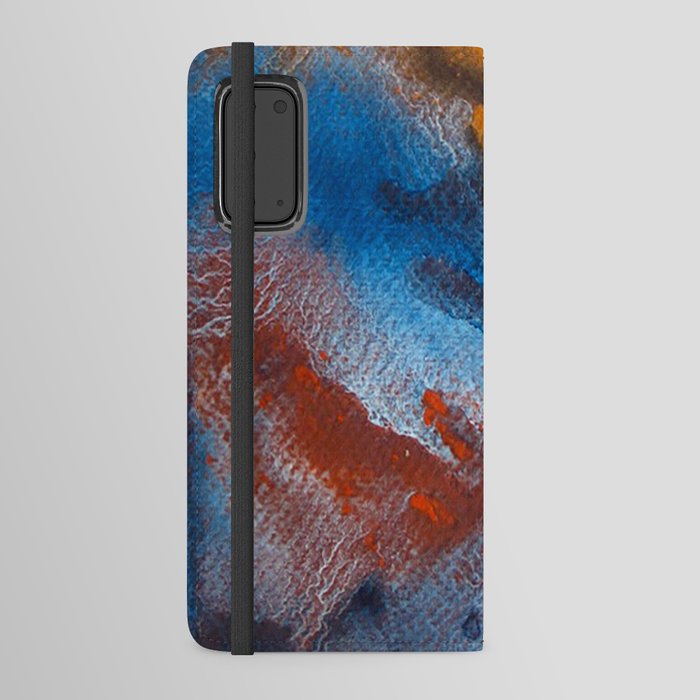 Abstract Watercolor Textured Painting Bronze Gold Blue River Flow Android Wallet Case