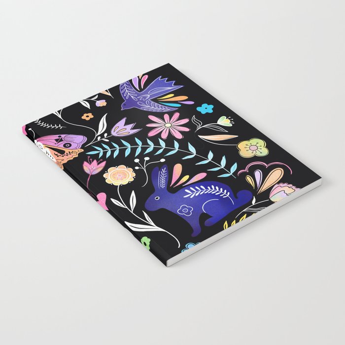 Folk Art Florals black in colors Notebook