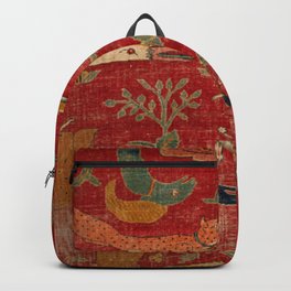 Animal Grotesques Mughal Carpet Fragment Digital Painting Backpack | Floral, Painting, Carpet, Digital, Illustration, Antique, Colorful, Bohemian, Persian, Pattern 