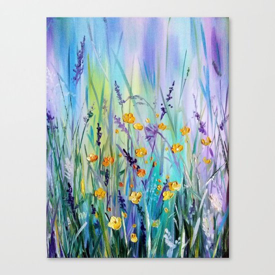 Flowers field at dawn Canvas Print