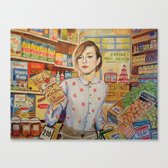 Supermarket vintage, painting, retro Canvas Print