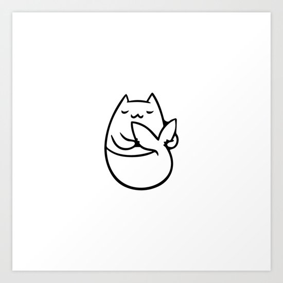 Sleeping Catmaid Cute Little Mermaid Cat Drawing Art Print By