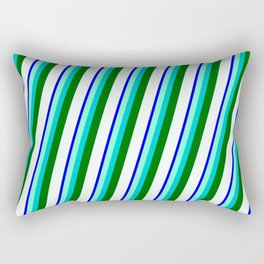 [ Thumbnail: Blue, Aquamarine, Dark Turquoise, Dark Green & Mint Cream Colored Stripes/Lines Pattern Rectangular Pillow ]