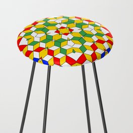 Geometric Blue Green Red Yellow Cubed Pattern Counter Stool
