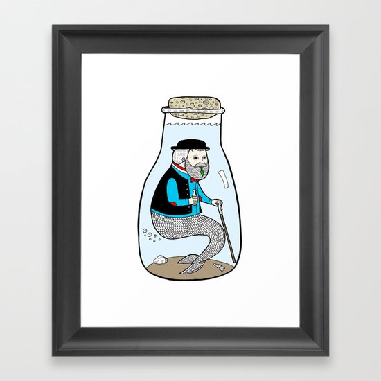 A Merman In Captivity Passing Gas In A Bottle Framed Art Print