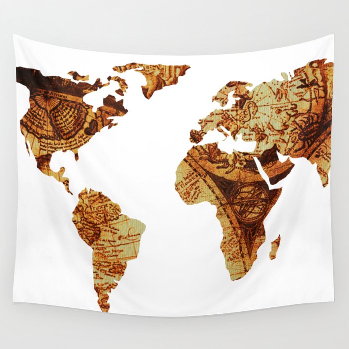 Antique Map of the World Continents Wall Tapestry