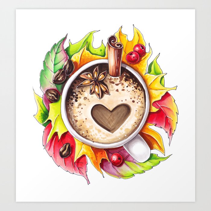 Fall and cup of coffee Art Print