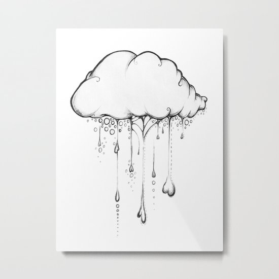 Happy Cloud Drawing, Cute Whimsical Illustration Metal Print