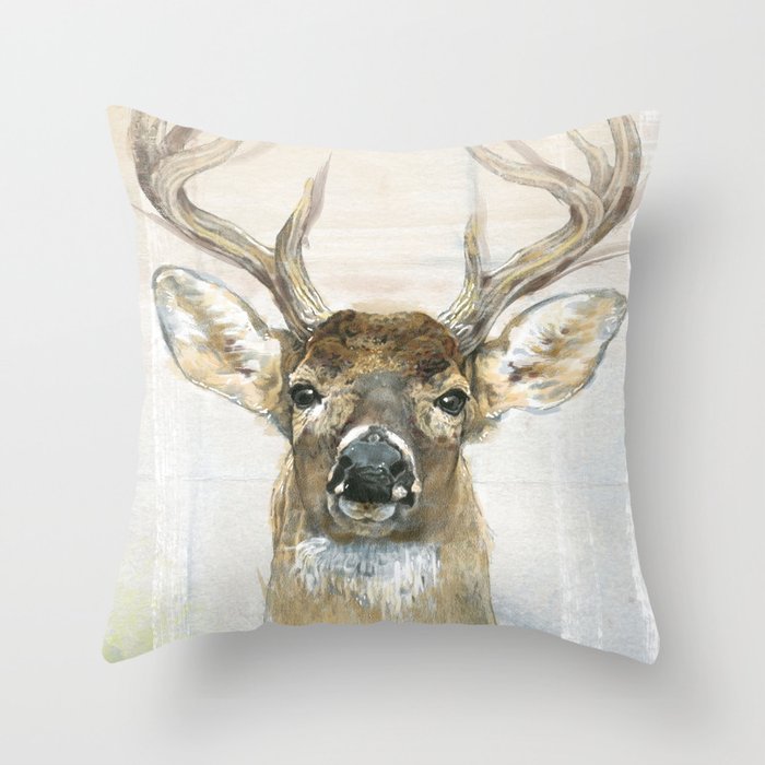 White-tailed Deer Surrounded By Birch Throw Pillow