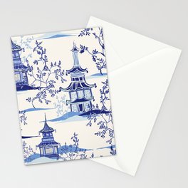 Beautiful vintage ink chinese pagodas, mountains, trees in chinoiserie style. Hand drawn landscape vintage seamless pattern.  Stationery Card