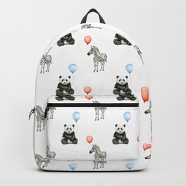 Panda and Zebra Balloons Pattern, Baby Animals Birthday Pattern Backpack