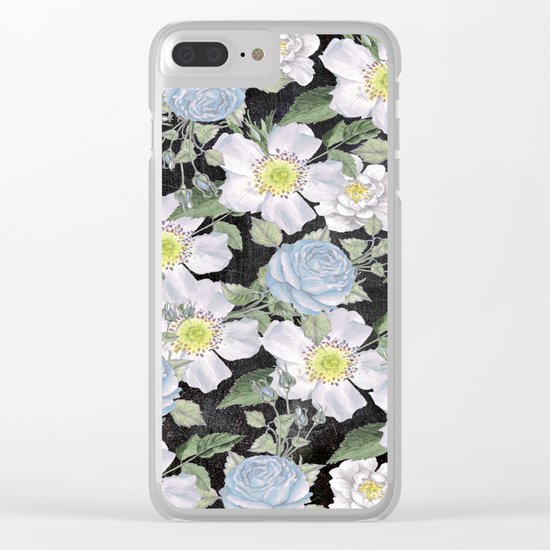 Vintage Rose Pattern Blue On Chalkboard Clear iPhone Case
