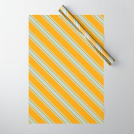 [ Thumbnail: Orange and Light Blue Colored Pattern of Stripes Wrapping Paper ]