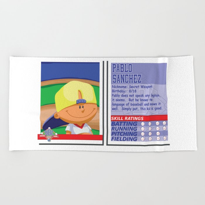 Pablo Sanchez Stat Card Backyard Baseball Beach Towel By