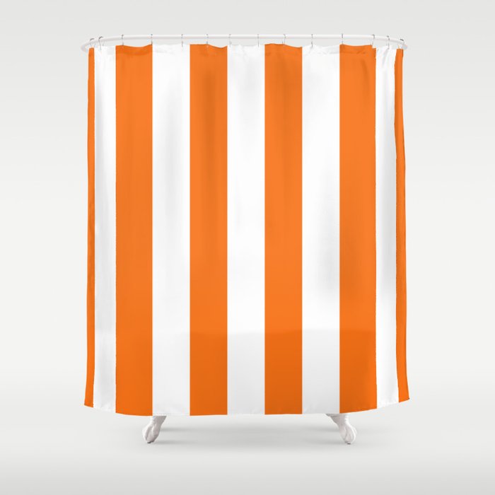 Harvest Pumpkin Orange and White Cabana Tent Stripe Shower Curtain