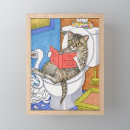 Cat on toilet Framed Mini Art Print